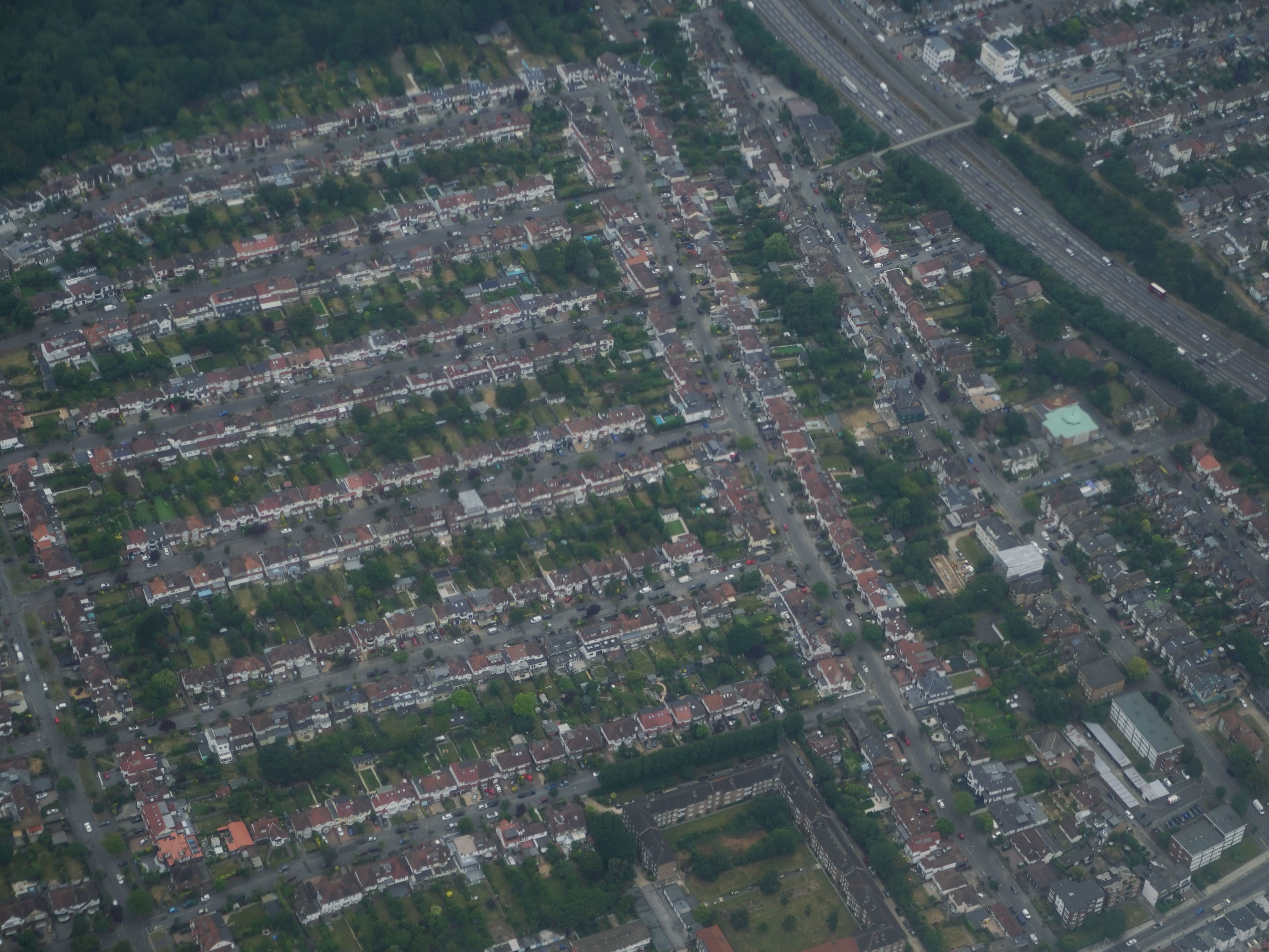 An aerial view of houses
