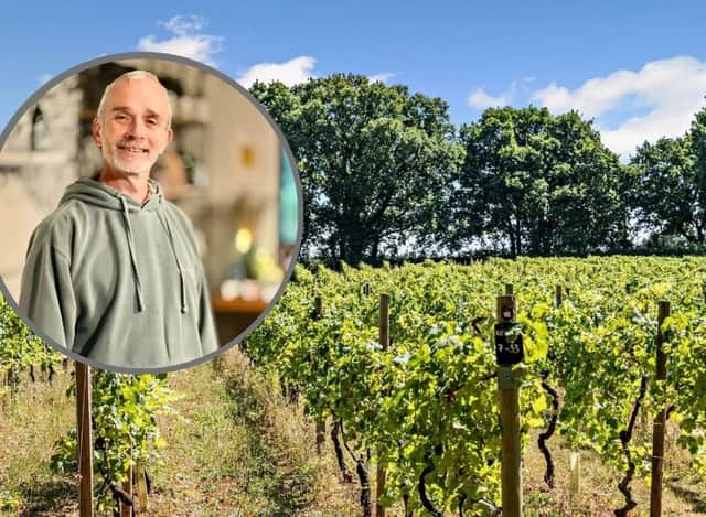 Astley Vineyard in Worcestershire - owner Tim Haywood (inset)