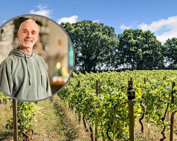 Astley Vineyard in Worcestershire - owner Tim Haywood (inset)