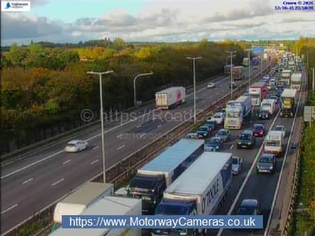 Queueing traffic at Junction 10a on the M6