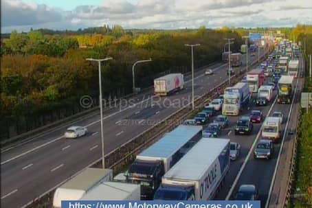 Queueing traffic at Junction 10a on the M6