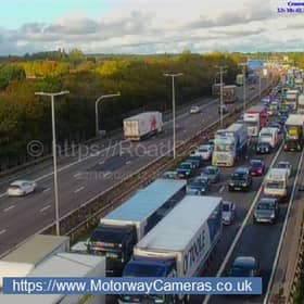 Queueing traffic at Junction 10a on the M6