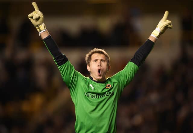 Tomasz Kuszczak celebrates a Wolves goal at Molineux