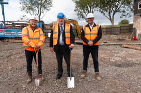 Groundbreaking at the old Flour Mill site, Tipton - Left to right, Stuart MacKenzie, director at McPhillips, Councillor Ray Nock, leader of Sandwell Council, and Martin Hill, McPhillips project manager
