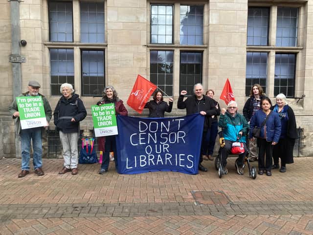 Protesters outside Stafford's County Buildings on Thursday (October 22)