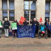Protesters outside Stafford's County Buildings on Thursday (October 22)
