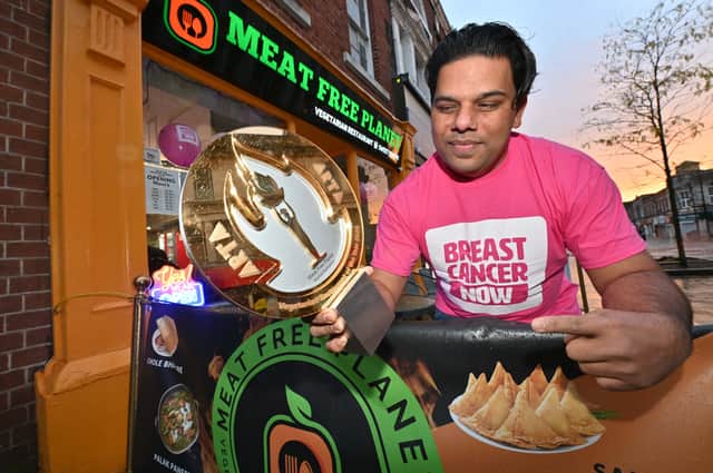 Meat Free Planet in Wolverhampton.  Aman the Manager has managed to scoop another award for the restaurant. Tonight he was having a Breast Cancer Now Charity night.