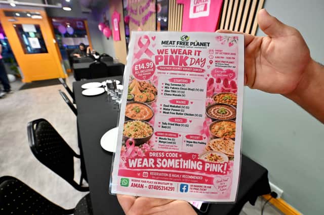 Meat Free Planet in Wolverhampton.  Aman the Manager has managed to scoop another award for the restaurant. Tonight he was having a Breast Cancer Now Charity night.