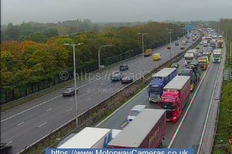 Traffic could be seen queueing along the southbound carriageway. Photo: Motorway Cameras