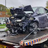 The car was left severely damaged after the crash
