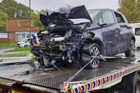 The car was left severely damaged after the crash