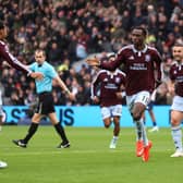 Nicolas Jackson celebrates his opening goal for Aston Villa.