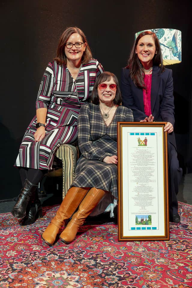 Louise Fleming of The Hub at St Mary's, poet Joss Musgrove Knibb and Laura Evans of Cathedral Hearing
