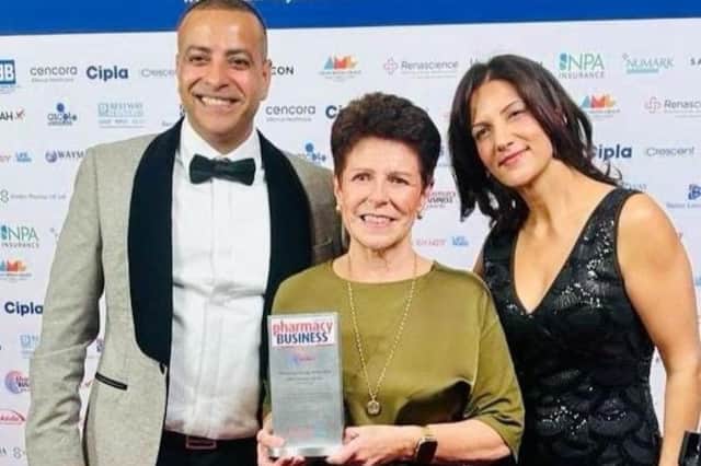 Ravi Nagra (Co-CEO) Helen Whitehouse (Operations Director) Anj Nagra (Co-CEO) of MSN Pharmacy Group collecting the Pharmacy Group of the Year award at the Pharmacy Business Awards 2026.