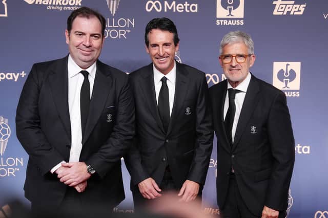 Villa director of football Damian Vidagany, manager Unai Emery and president of football operations Roberto Olabe arriving on the red carpet