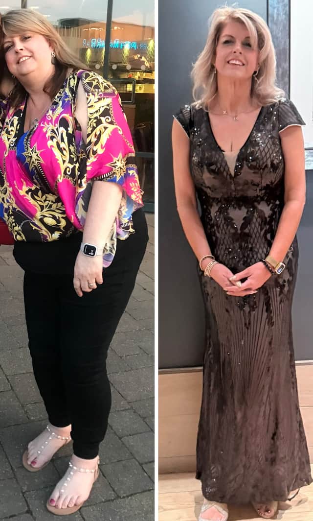 Hayley Bagley, before and after her weight loss journey.