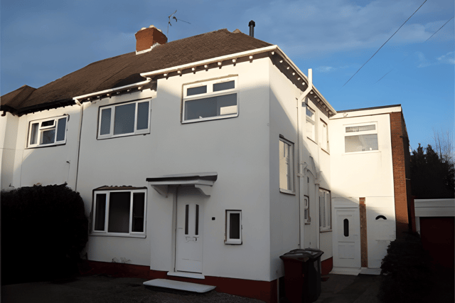 The Belvedere Gardens property is on the market for £290,000, with a double-width driveway providing off-road parking and access to the adjoining annexe.
