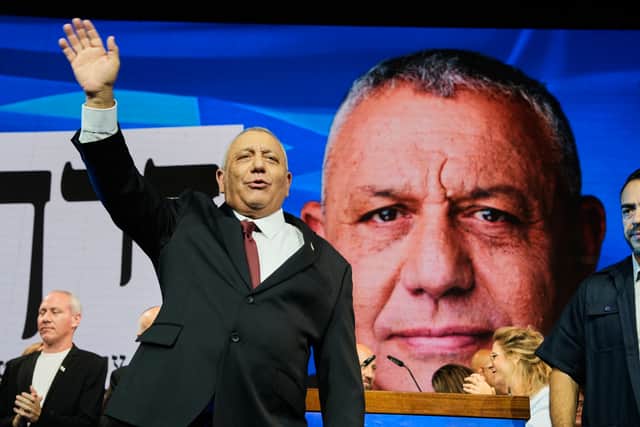 Gadi Eisenkot waves to supporters (Baz Ratner/AP)