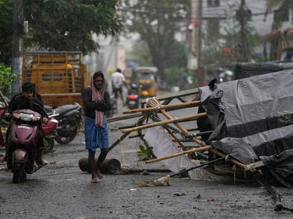 Damage in a street caused by a cyclone in India