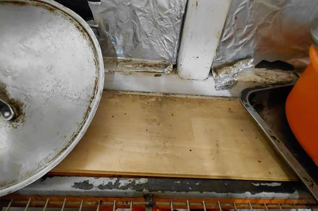 Mouse droppings found in kitchen on window ledge next to a pan lid