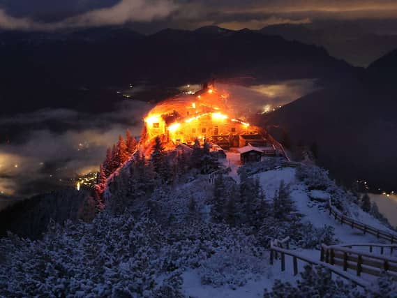 A building known as the Eagle’s Nest built for Adolf Hitler in the Bavarian Alps on fire