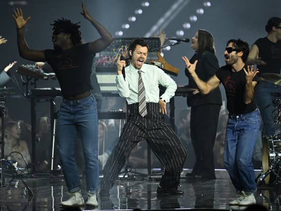 Harry Styles performs during the Brit Awards 2026 at Co-op Live, Manchester
