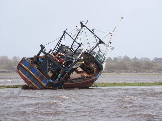 A stranded fishing boat