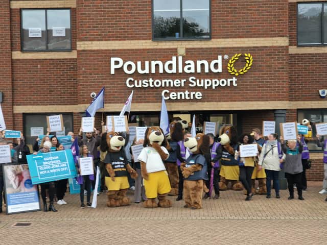 Workers protest outside Poundland's head office in Walsall