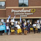 Workers protest outside Poundland's head office in Walsall