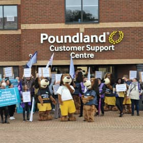 Workers protest outside Poundland's head office in Walsall