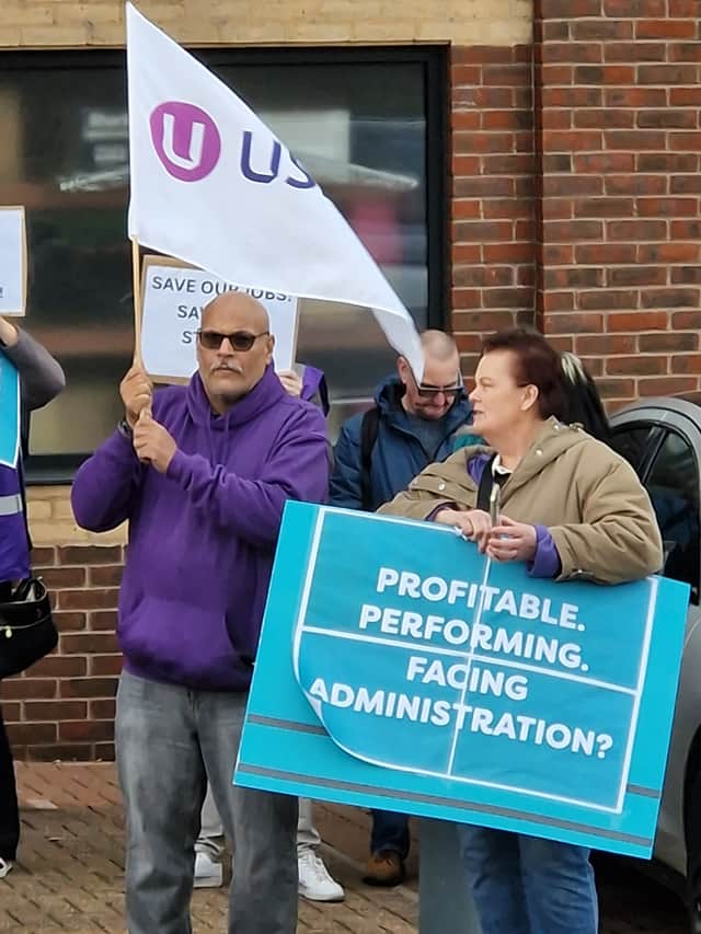 Workers protect outside Poundland HQ in Walsall