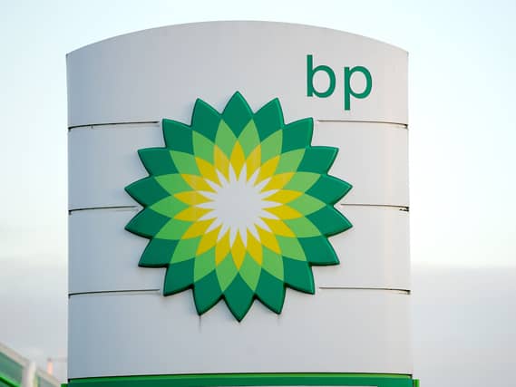 The sign for a BP filling station