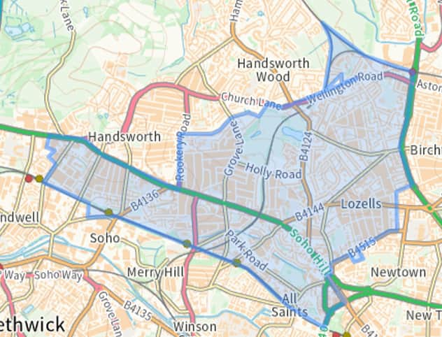 Soho Road areas - West Midlands Police stop and search areas