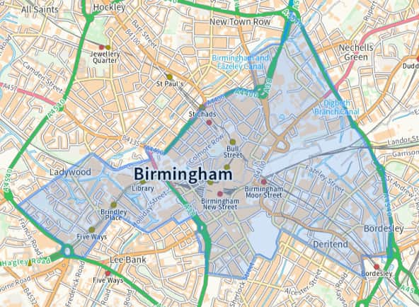Birmingham city centre - West Midlands Police stop and search areas