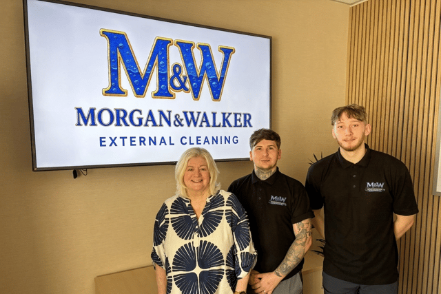 From left Angela Henderson of Walsall Business Support with Ben Morgan and James Walker of Morgan & Walker External Cleaning