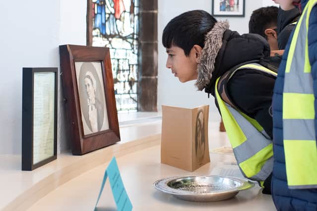 Students taking part in the year long Sharing Sister Dora project visit Walsall's St Pauls Church.