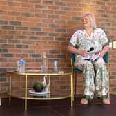 Comedian Jenny Eclair shares a laugh with BBC Radio Stoke presenter Susan Hanks during the Q&A at the Bubbles & Blooms fundraising lunch