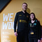 Wolves keeper Dan Bentley and Rachel Smith from Wolves Foundation at Molineux's Sensory Room