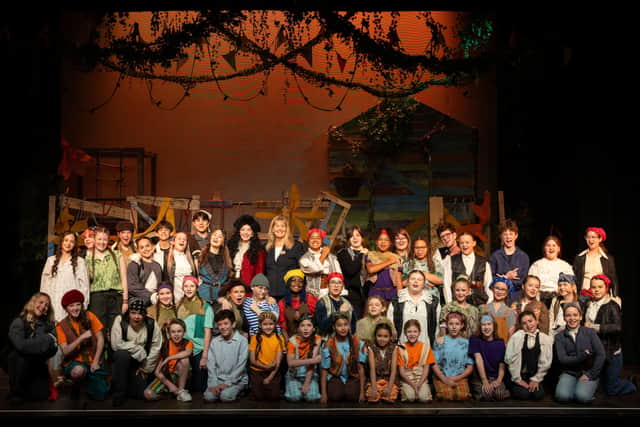 Bellway Sales Advisor Kim Fallon with the cast of Peter Pan, which was performed at the Gatehouse Theatre in Stafford this past weekend.