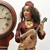 The drop dial wall clock by respected 18th century horologist William Dutton of London, sold at £17,500, and ‘The Mandolin Player’ automaton by Gustave Vichy sold at £3,200