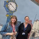 Artist Stacy Hammond with King Edward VI College Principal Holly Bembridge