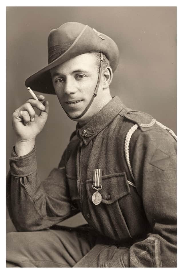 Claude Nuttall with the Military Medal awarded to him by the King for rescuing comrades under fire in 1916