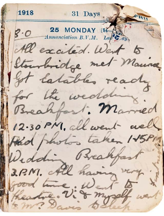Claude Nuttall's diary entry on his wedding day