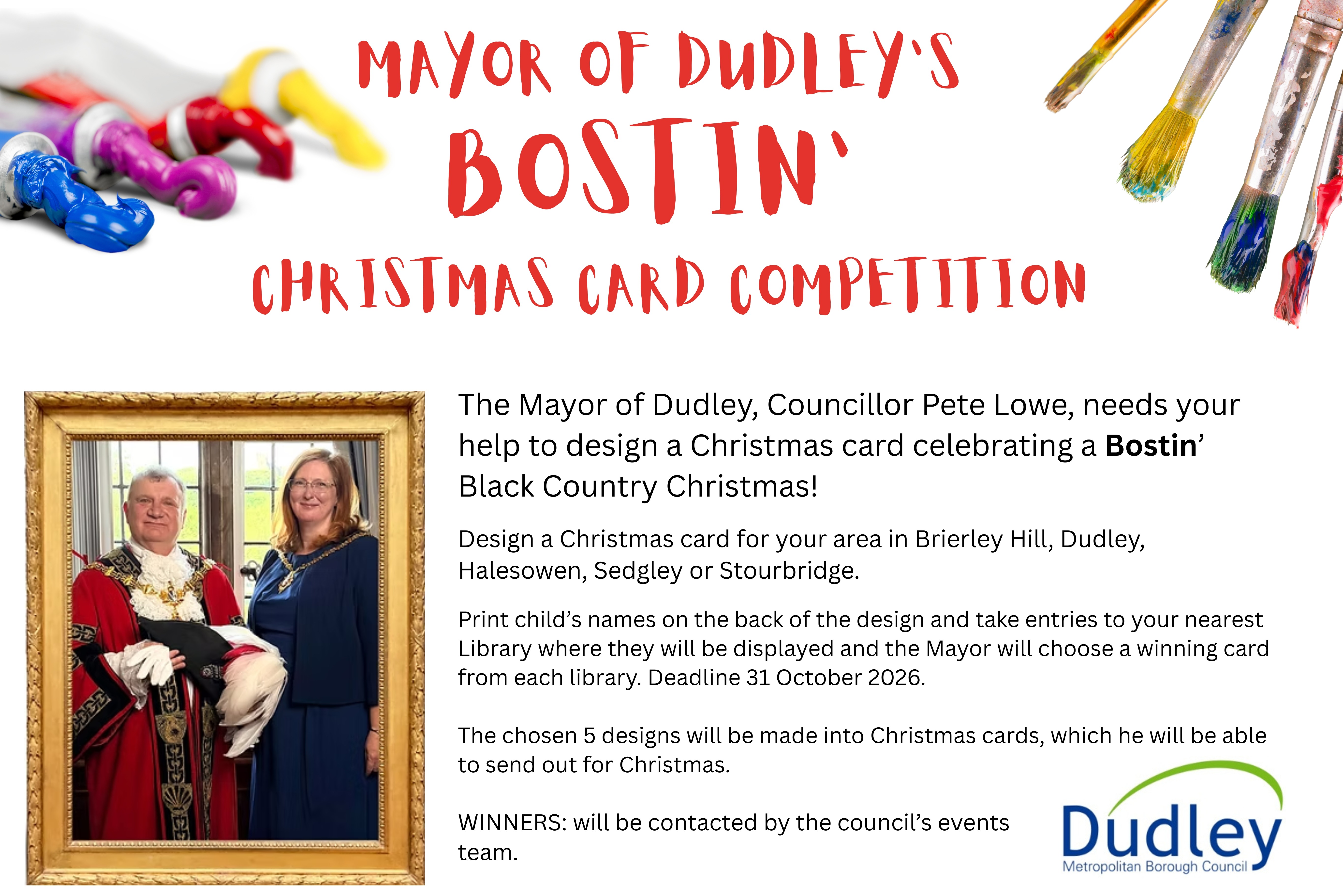 Children invited to design Dudley Mayor's official Christmas cards