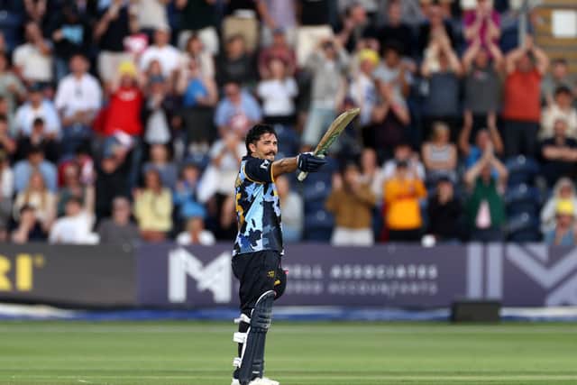 Glamorgan's Kiran Carlson after scoring 100 v Somerset this year.