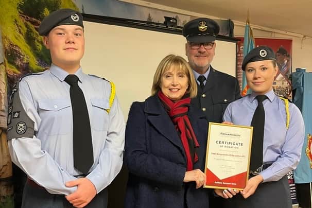 From left: Sgt Bradley Panter, Jan Jennings (RBF), Officer Commanding Paul Burns and Cadet Warrant Officer India Emerson Jeffries