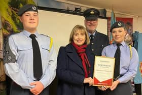 From left: Sgt Bradley Panter, Jan Jennings (RBF), Officer Commanding Paul Burns and Cadet Warrant Officer India Emerson Jeffries