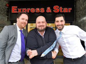 Tim Spiers and Nathan Judah with new sponsors of their E&S Wolves Podcast, Simon Parton from Wolverhampton Building Supplies.