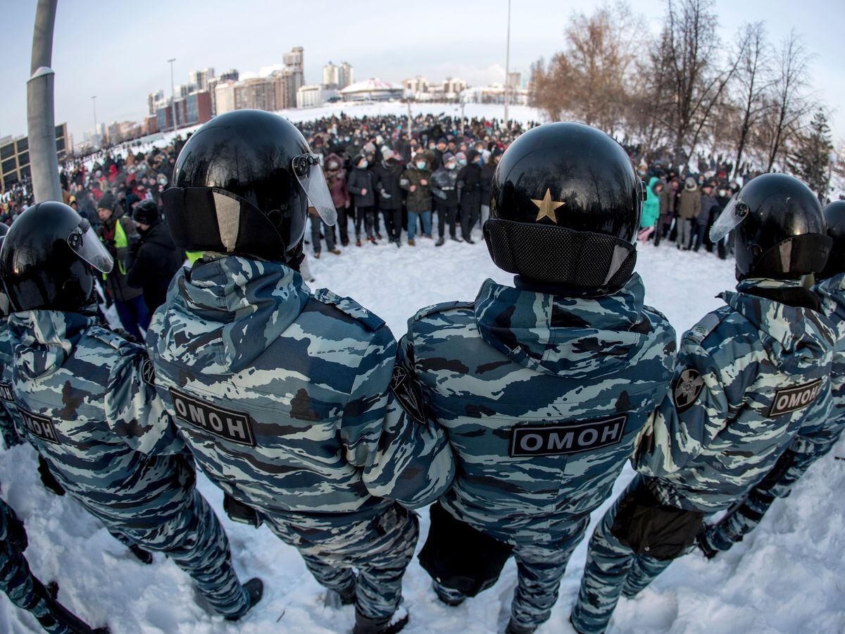 Police in Russia block a protest