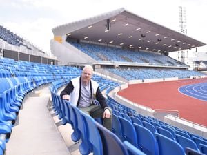 BIRMINGHAM, ENGLAND - APRIL 21:  Iwan Thomas visit the Alexander Stadium on April 21, 2022 in Birmingham, England. The redeveloped stadium will host the Muller Diamond League Birmingham event on May 21st 2022 (Photo by Nathan Stirk - British Athletics/British Athletics via Getty Images).